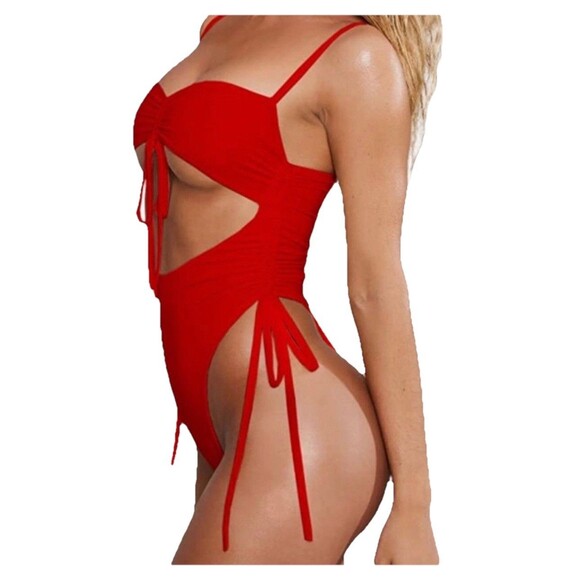 NWT SandalBay Red Sexy Cheeky Thong High Waisted Swimsuit Size Medium NEW - Picture 2 of 7